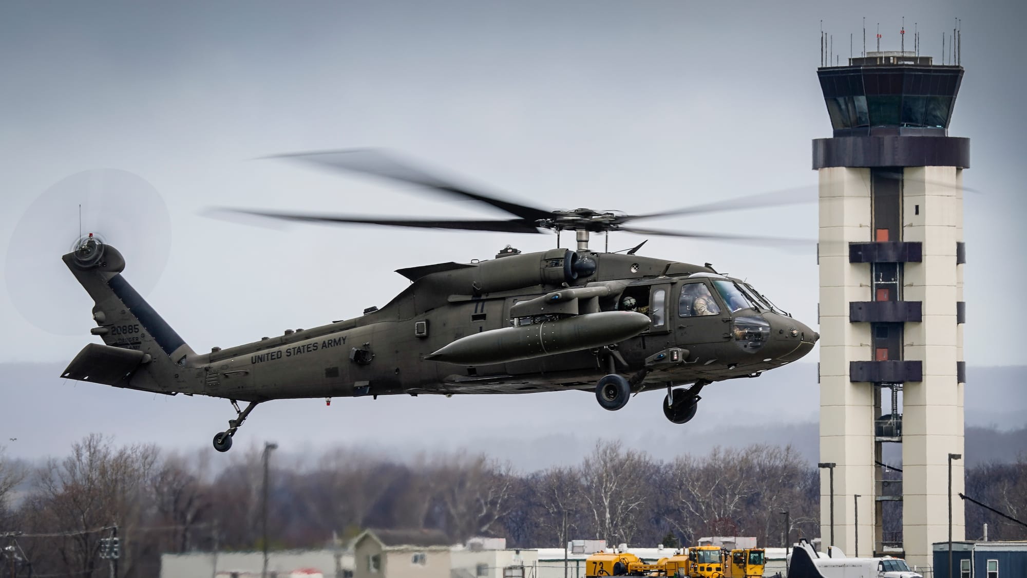 UH-60 Blackhawk helicopters from from Fort Drum in Jefferson County, New York, land at Lehigh Valley International Airport on