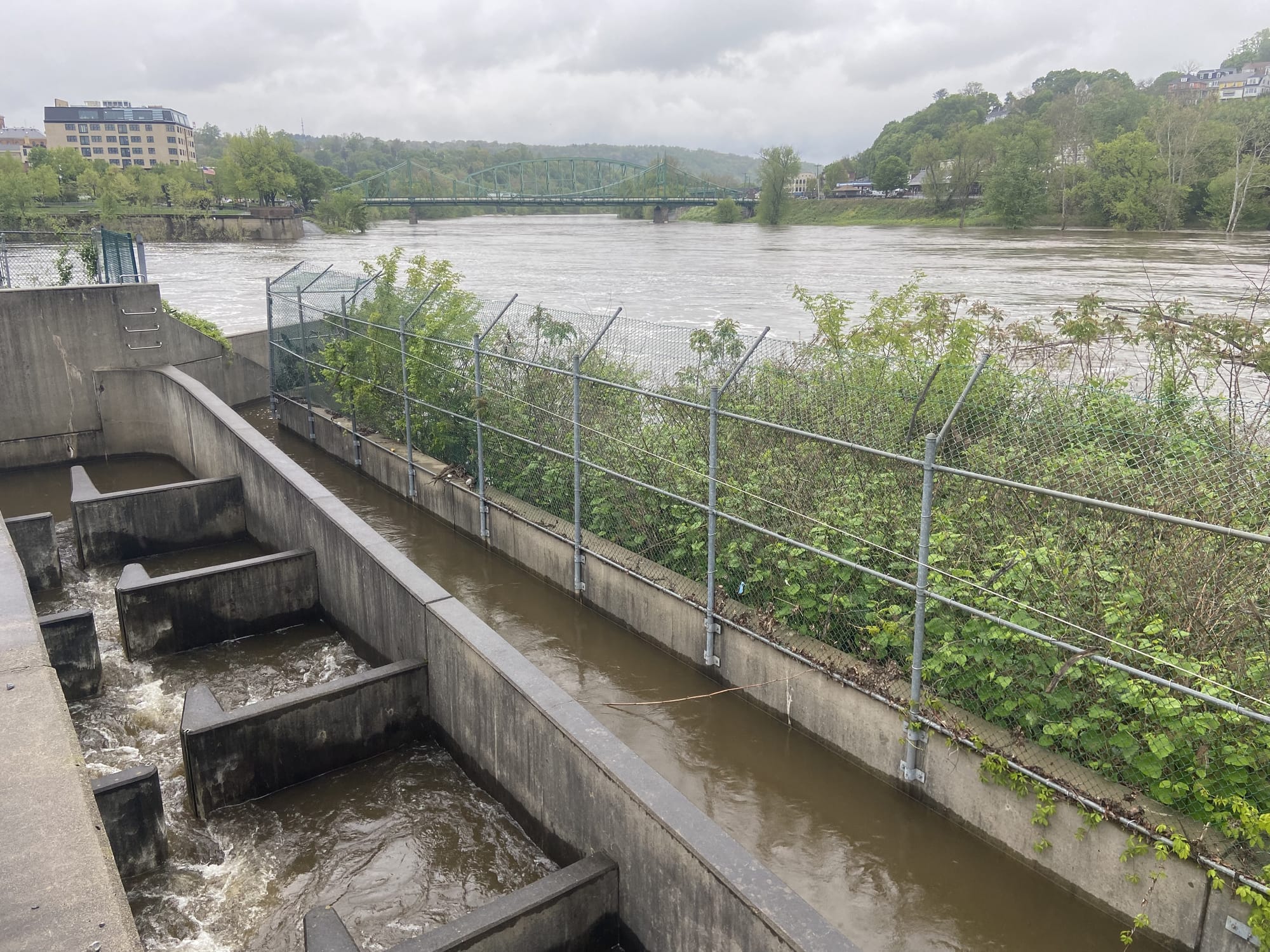The shad ladder, connected to Easton Dam at Delaware Canal State Park, has fallen into disrepair.