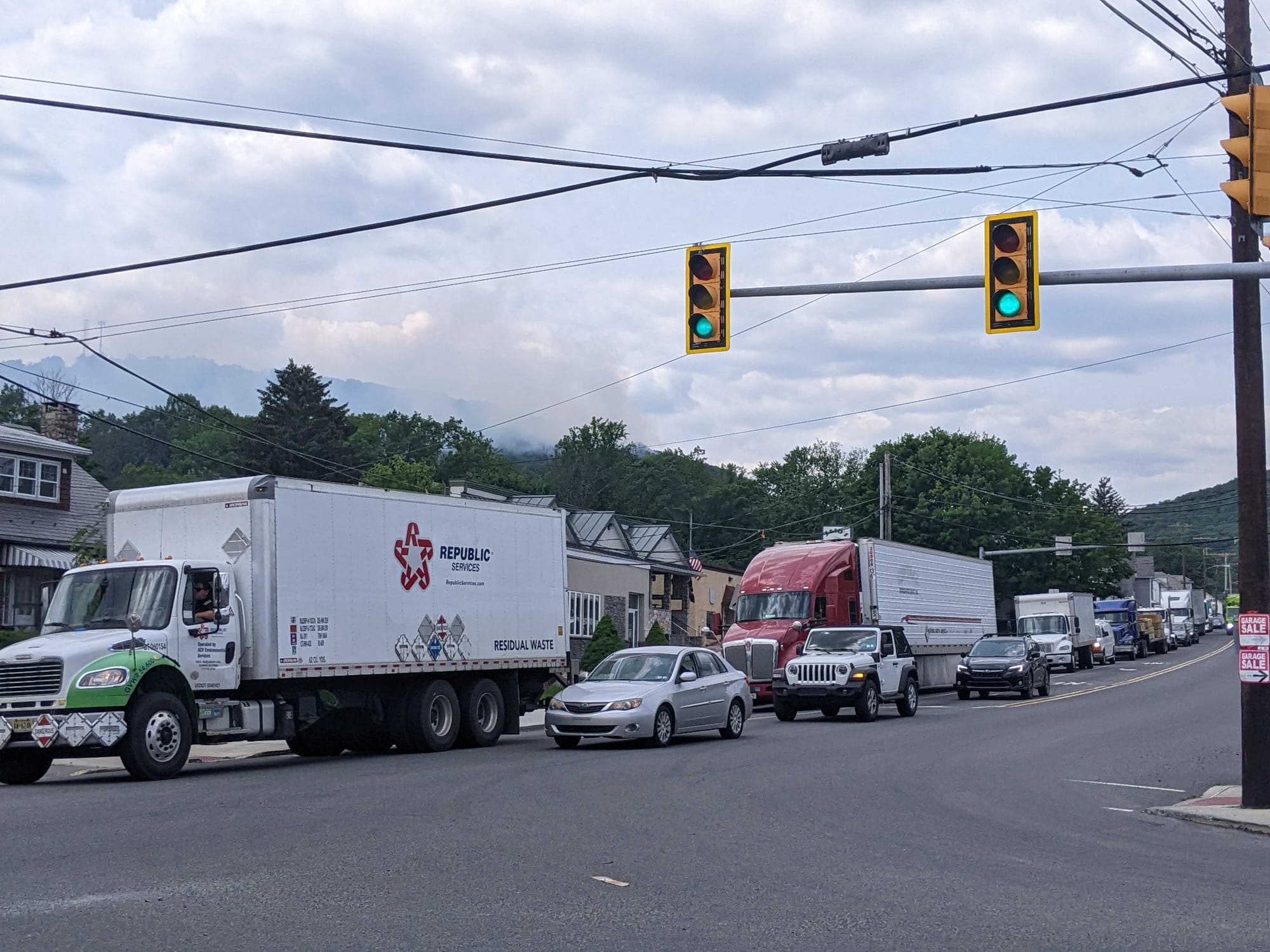 Smoke and backed up traffic can be seen at Park Avenue and N. Broadway in Wind Gap from a brush fire along Route 33 on June 5