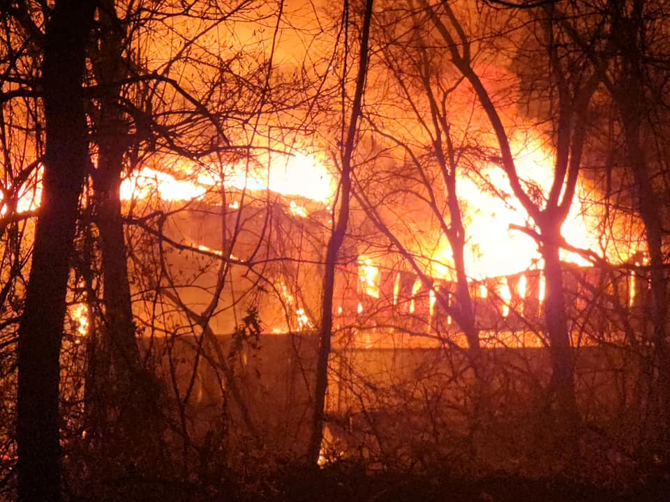 A massive fire burns in West Easton on Tuesday morning.