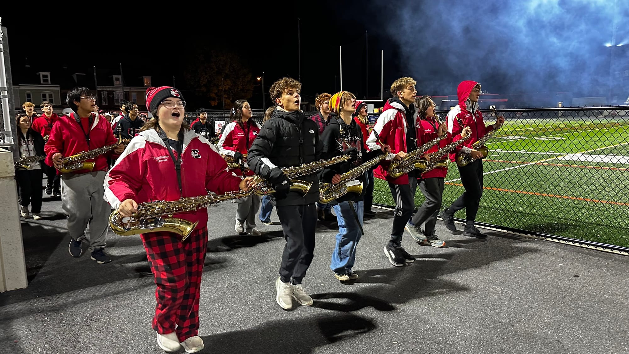 Saxophonists step it up during the pep rally.
