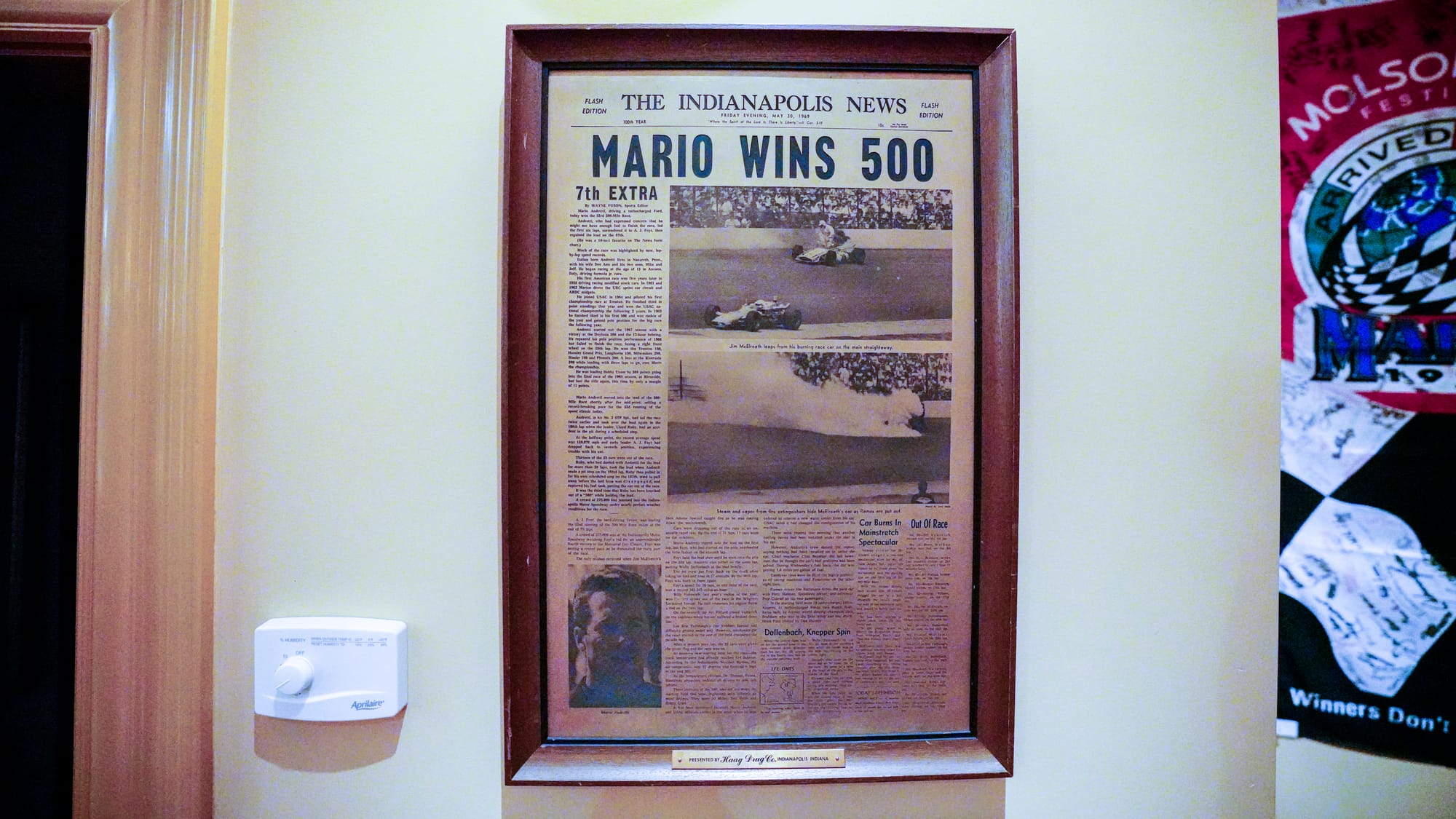 The Indianapolis News after race driver Mario Andretti won the Indianapolis 500 in 1969. Picture made on Wednesday, March 20,