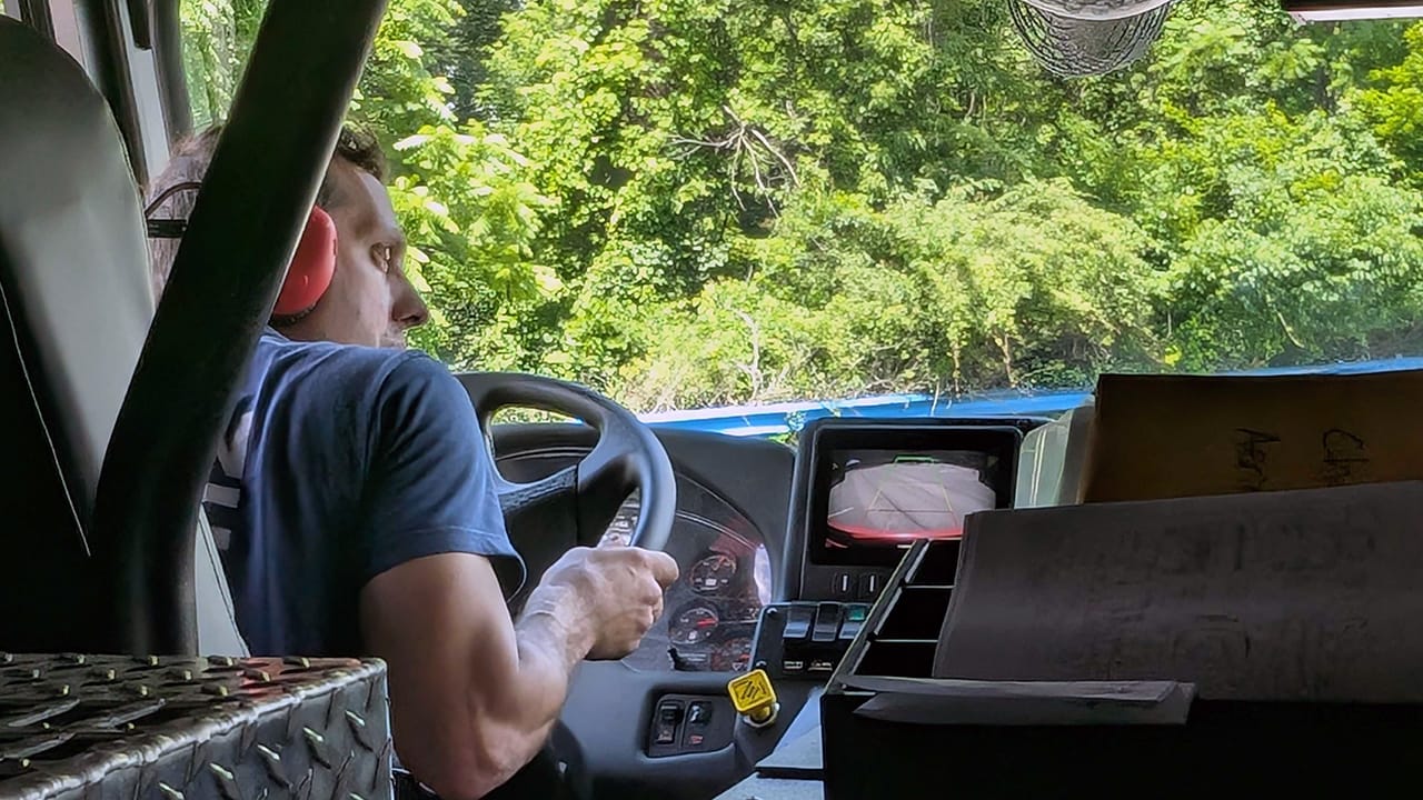 Firefighter Chris Rossetti drives Easton's new tiller truck on Thursday, June 19, 2025.