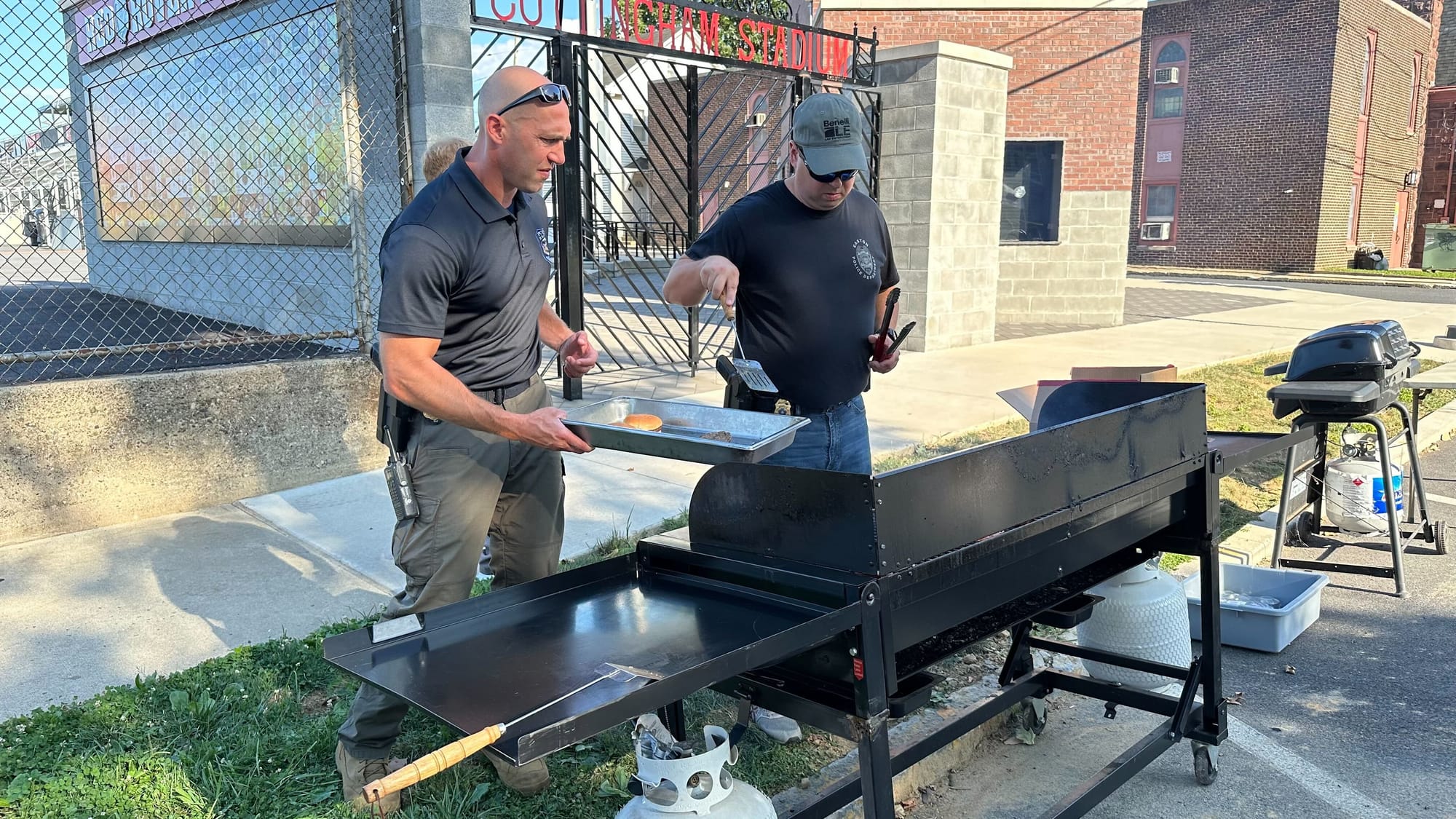The grill at Easton's National Night Out event at Paxinosa School. Food was free at the event.