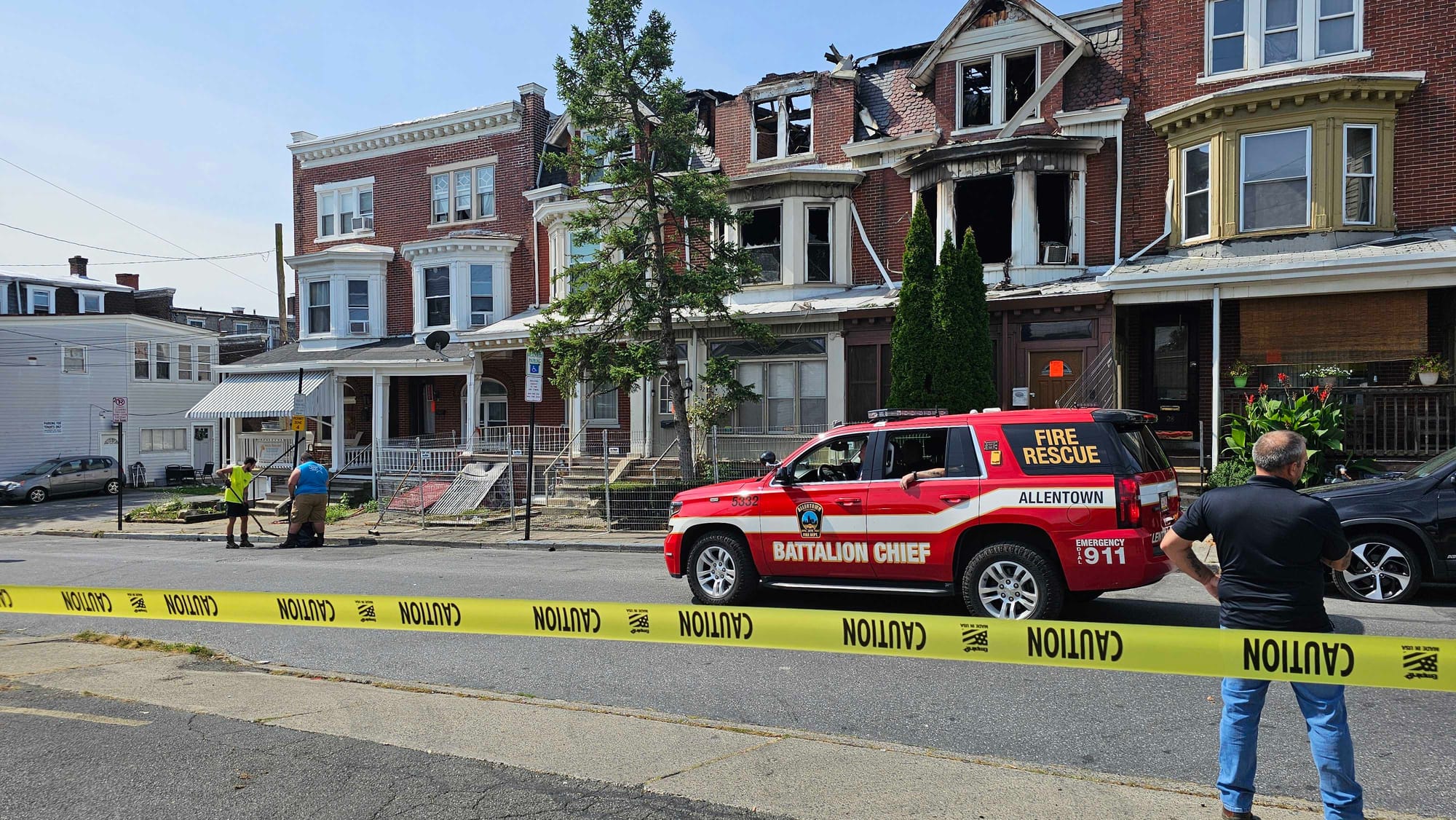 The aftermath of an Allentown row home fire on South Jefferson Street near West Maple Street. The fire broke out early Monday