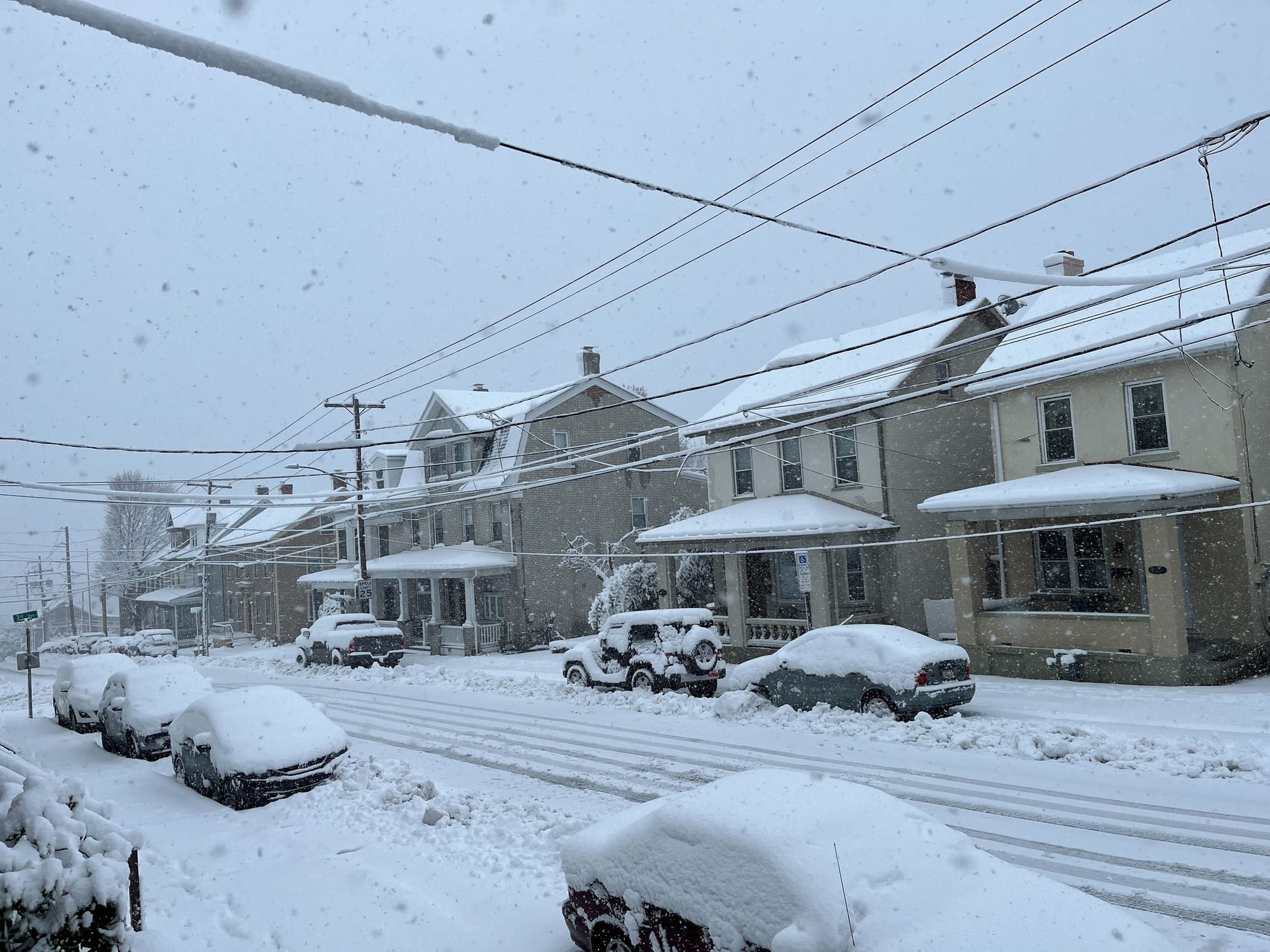 Snow falls in Bethlehem on Tuesday morning.