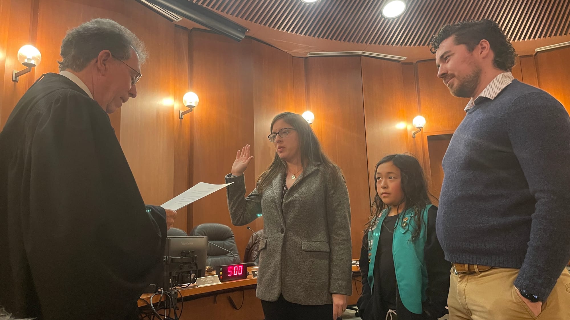Colleen Laird, one of Bethlehem City Council's newest members, is sworn in. Photo taken Jan. 2, 2024.