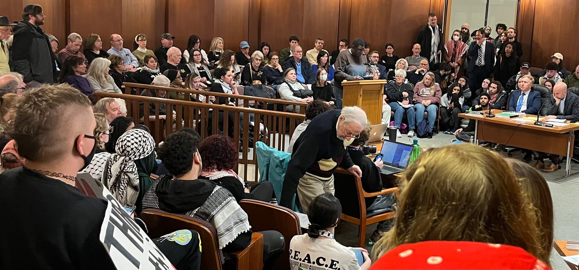 A group of over 100 marched from Lehigh University to Bethlehem City Hall Tuesday, calling for a cease-fire resolution from C