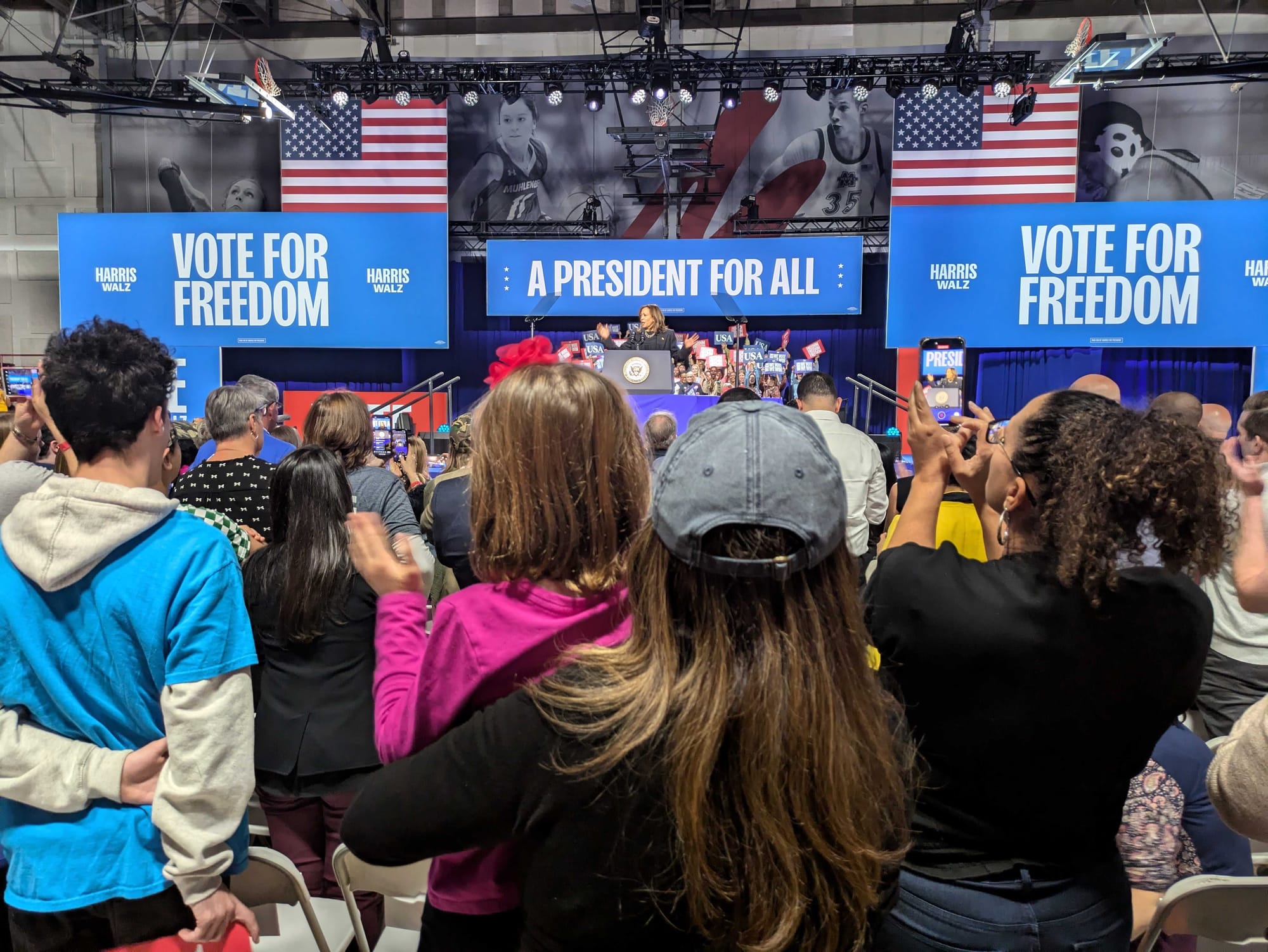 A view from the audience at Vice President Kamala Harris' campaign rally at Muhlenberg College in Allentown.