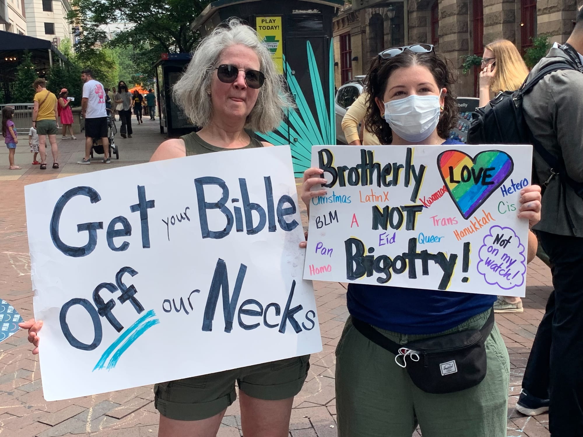 Scenes from the Moms for Liberty summit in Philadelphia, both from protestors outside and the group itself.