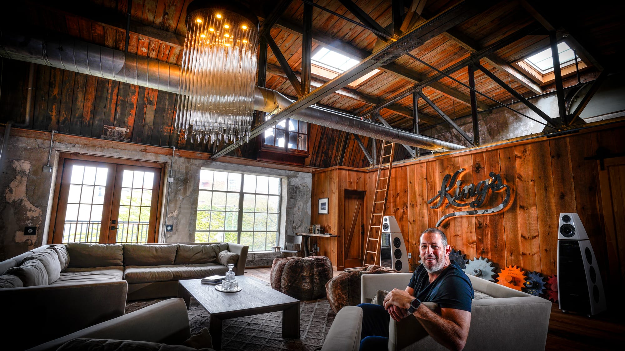 Hagai Feiner, president of PlatformFive, sits in the living area of the third floor of 225 Ferry Street, Easton. Commercial b