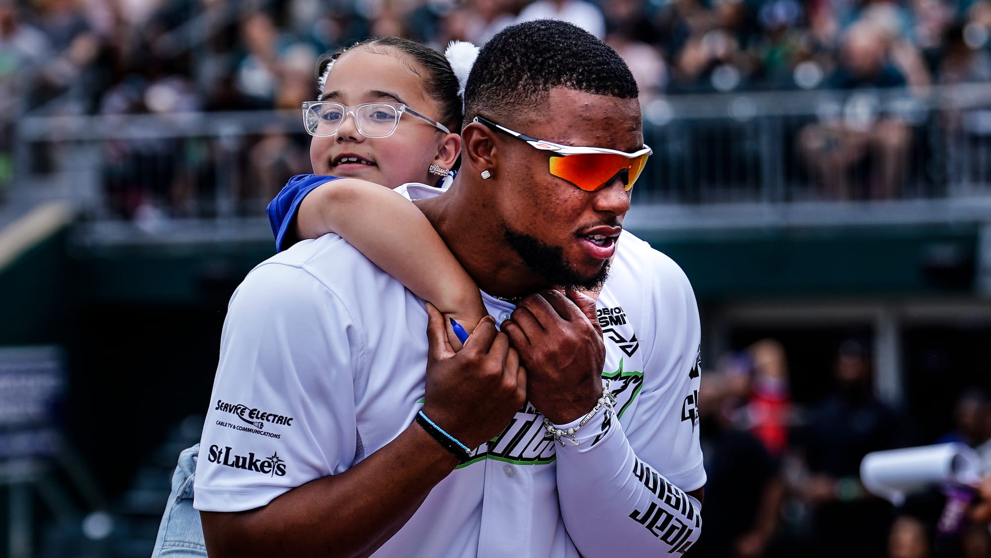 Saquon Barkley at the start of the afternoon. The 2nd annual DeVonta Smith Celebrity Softball Game was held at Coca-Cola Park