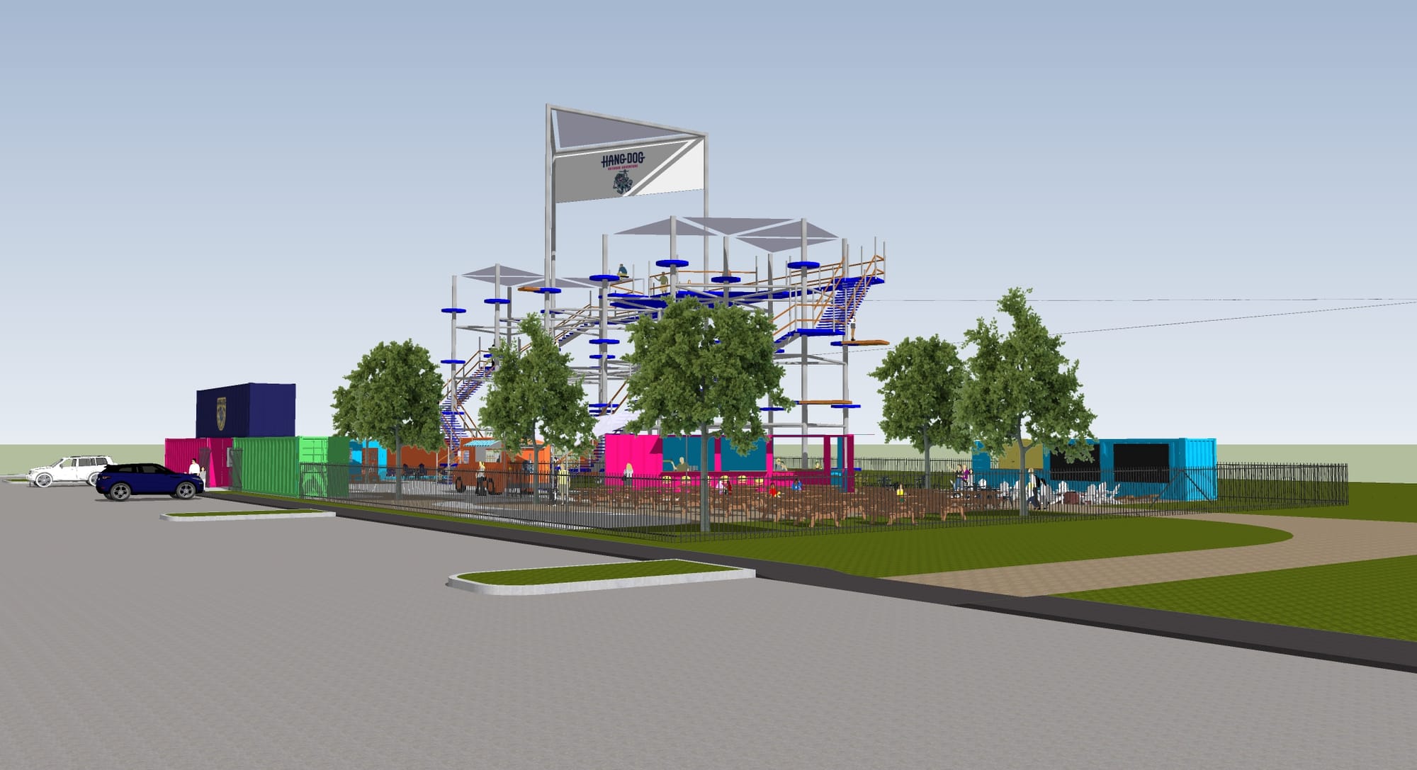 Renderings of the HangDog ropes course coming to the Easton area in 2023.