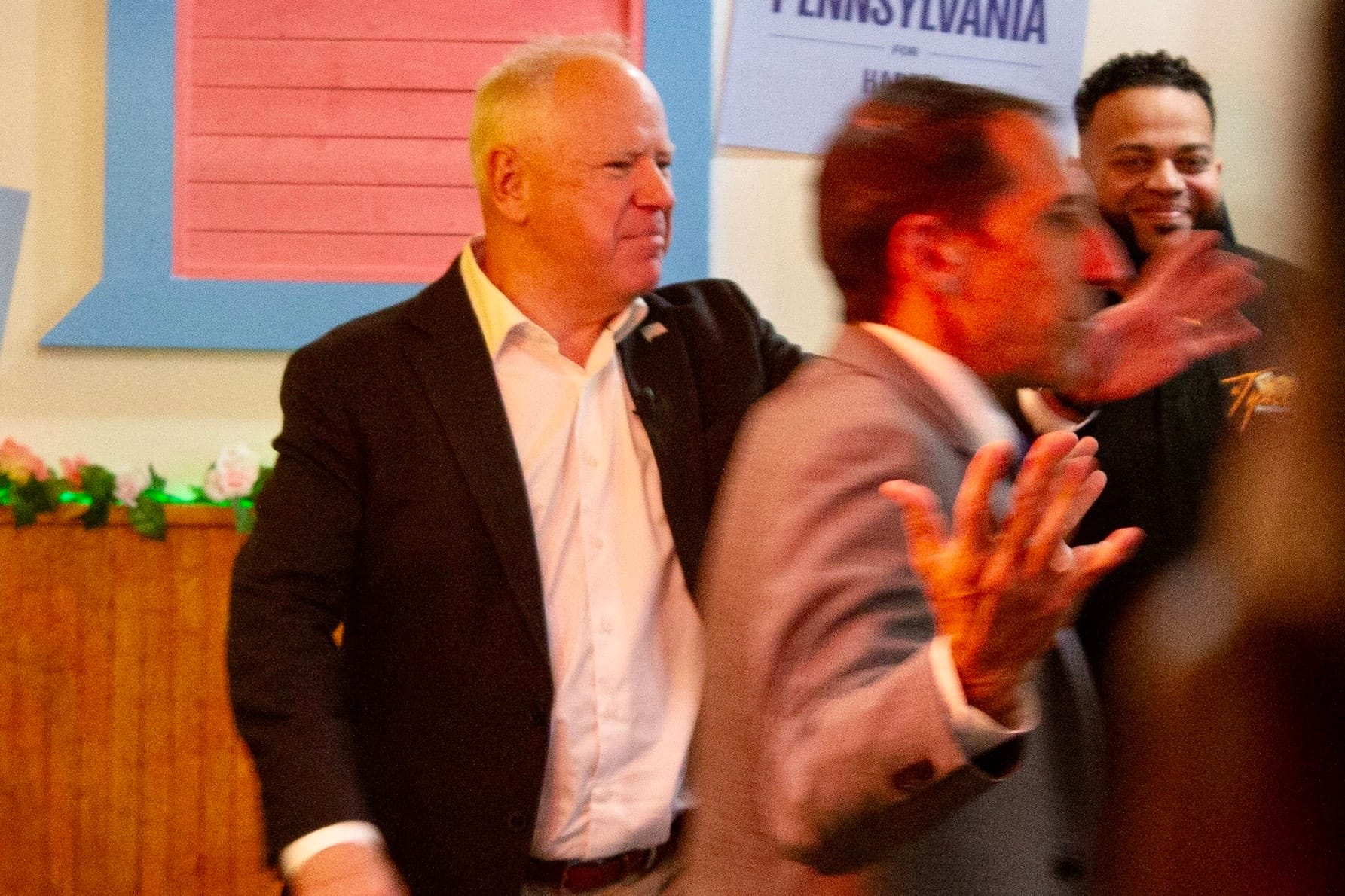 Tim Walz is greeted by supporters Friday, Oct. 25, 2024 at El Tipico restaurant, Salisbury Twp.