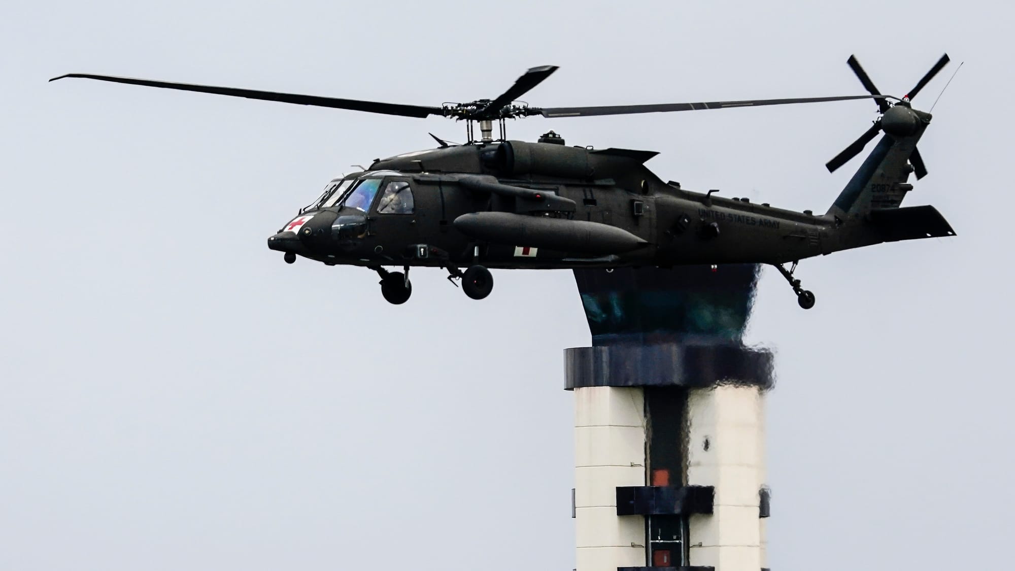 UH-60 Blackhawk helicopters from from Fort Drum in Jefferson County, New York, land at Lehigh Valley International Airport on