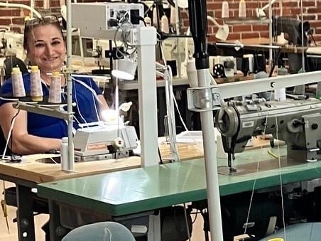 Sample maker Lina Bitar on the sewing floor at Cupid Intimates in Bethlehem, where original shapewear designs come to life.