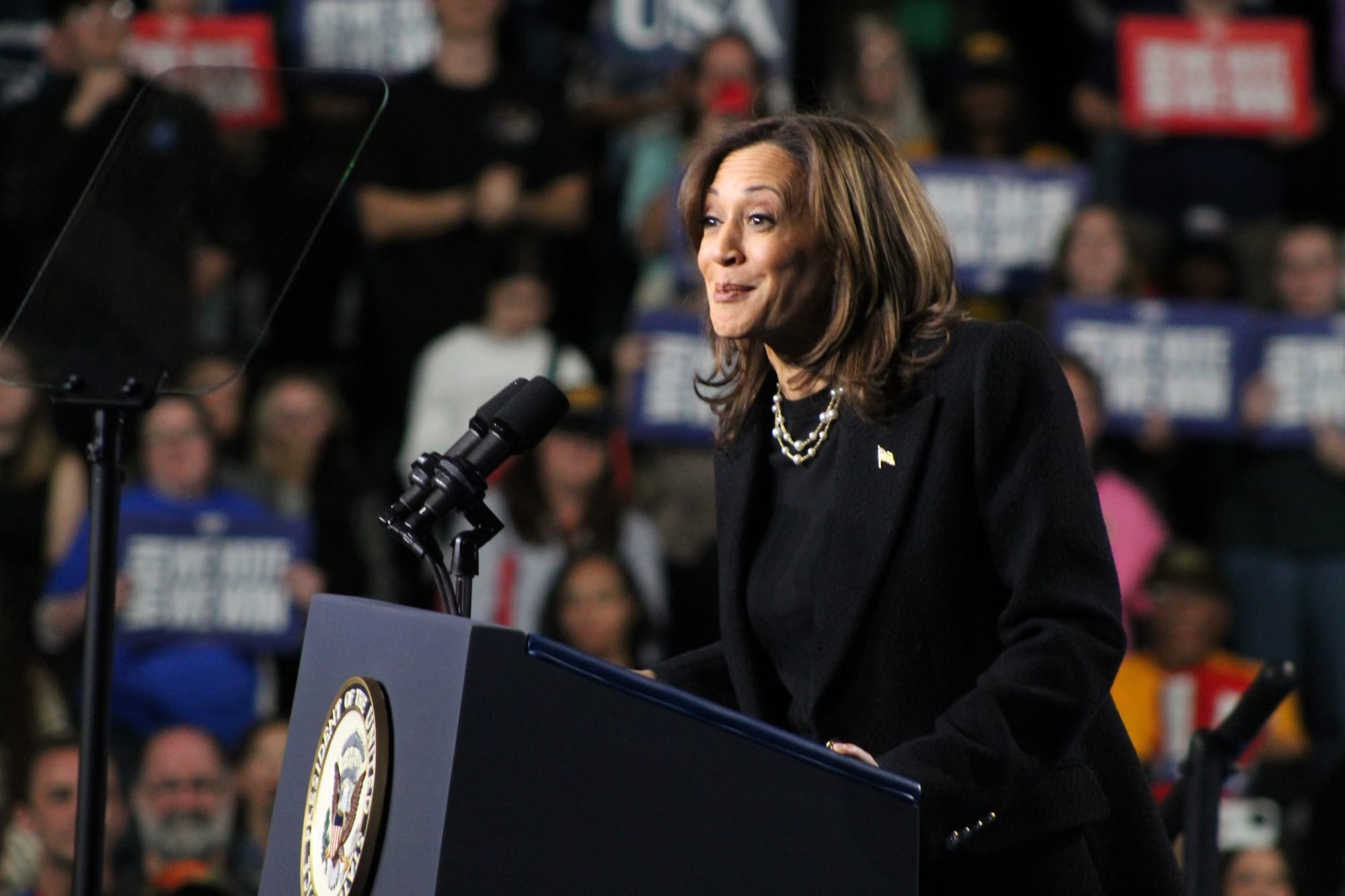 Vice President Kamala Harris speaks at a campaign rally in Allentown at Muhlenberg College just before Election Day.