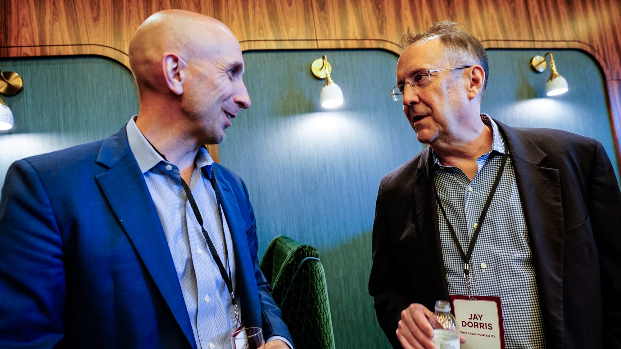 Bethlehem Mayor William Reynolds, left, talks with Jay Dorris, CEO, Wind Creek Hospitality. Wind Creek Hotel and Resort, Beth