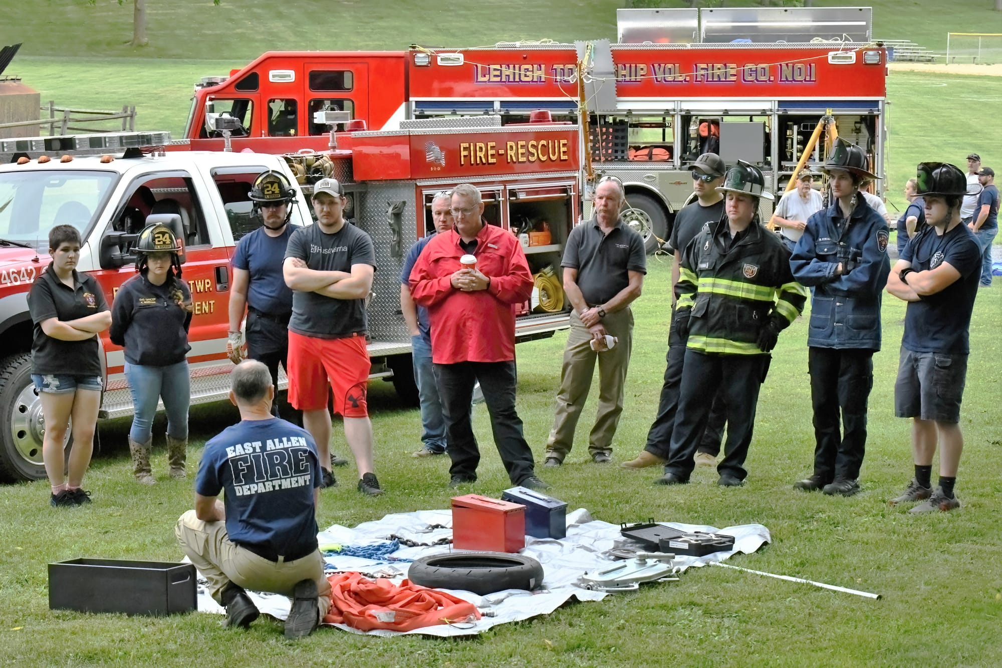Firefighters gather for a show and tell event in East Allen Township on June 21, 2023.