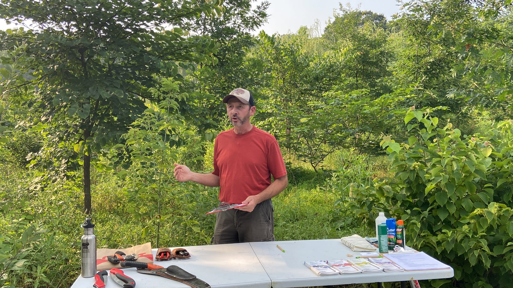 Rob Christopher, Easton's conservation manager, held a class Wednesday evening at the city's microforest about the basics of 