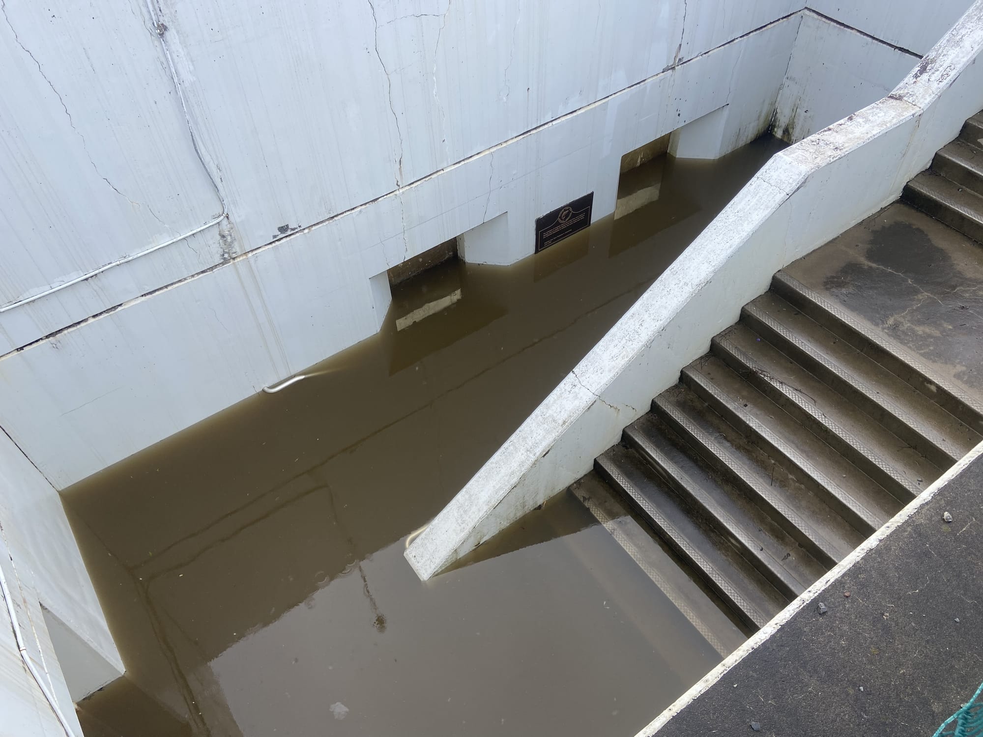 The shad ladder, connected to Easton Dam at Delaware Canal State Park, has fallen into disrepair.