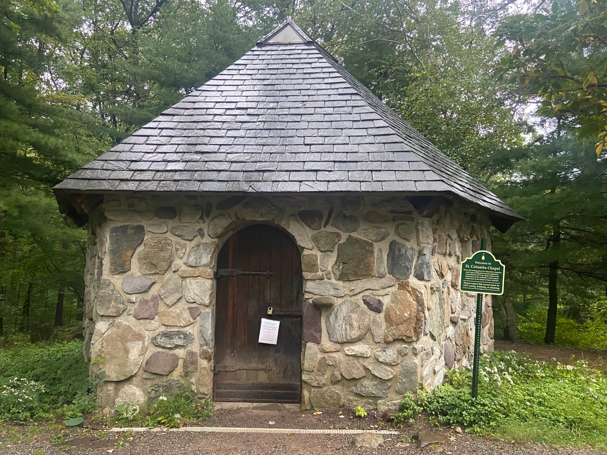 A sunrise observance was held Saturday morning at Columcille Megalith Park to mark the Autumnal Equinox. Nestled in the woods