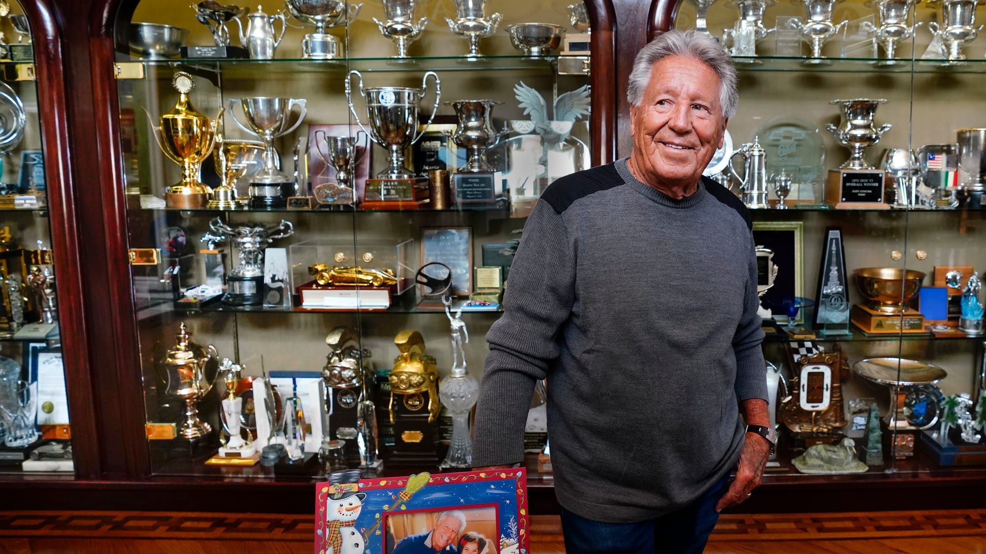 Race driver Mario Andretti poses for a portrait at his home in Nazareth, Pa. on Wednesday, March 20, 2024. Photography by Don