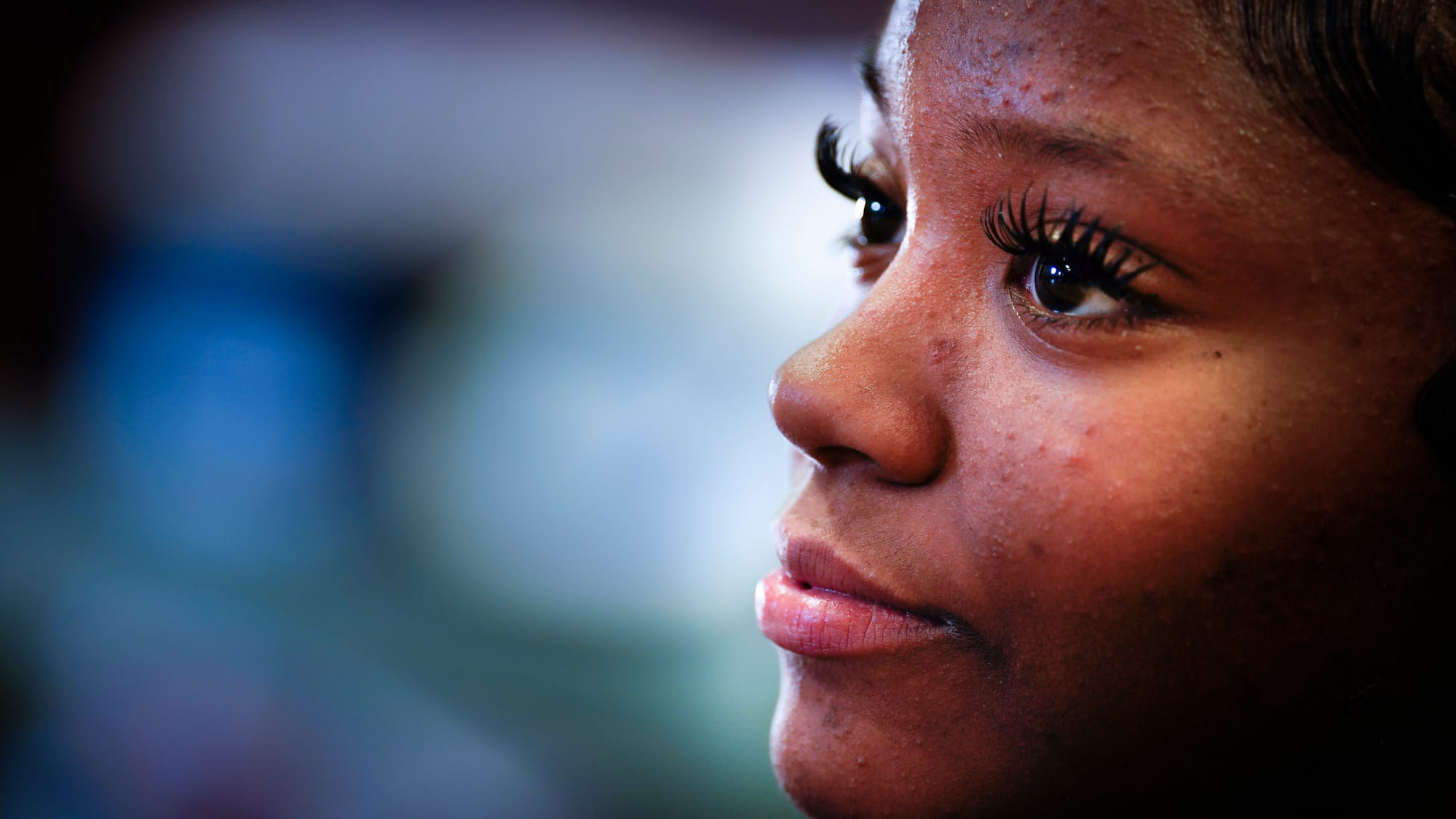 Eighth grader Pamela Concepcion, 14, listens during an in-school discussion with a mentor at Raub Middle School in Allentown,