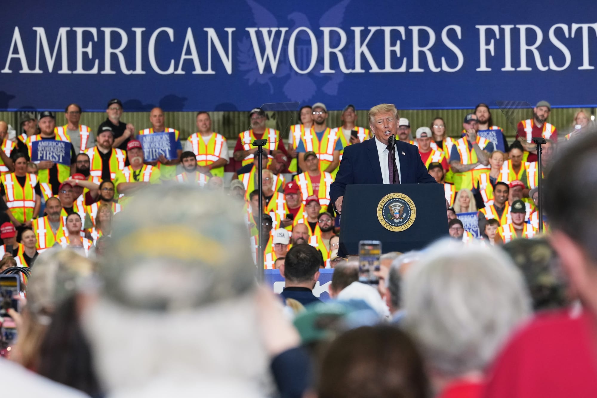 President Donald Trump speaks at a Mack Trucks facility, Tuesday, June 23, 2026, in Macungie, Pa.