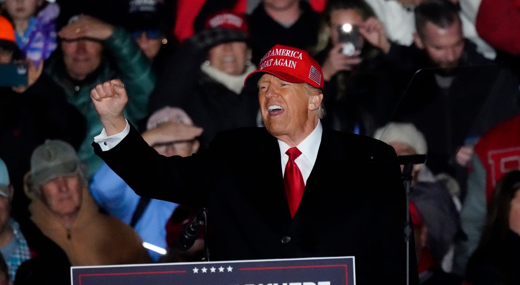 Donald Trump speaks at a rally in Schnecksville on Saturday, April 13, 2024.