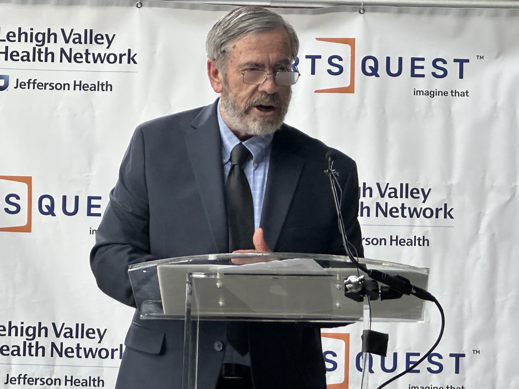 State Revenue Secretary Pat Browne speaks at "brick-breaking" ceremony for the Turn and Grind shop at SteelStacks in Bethlehe