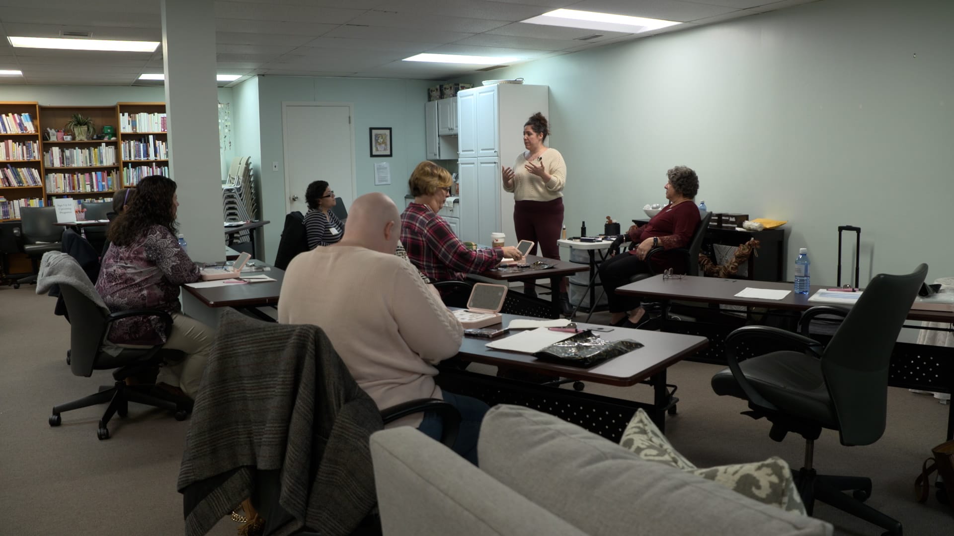 Breast cancer survivors take a makeup class at BCSS.