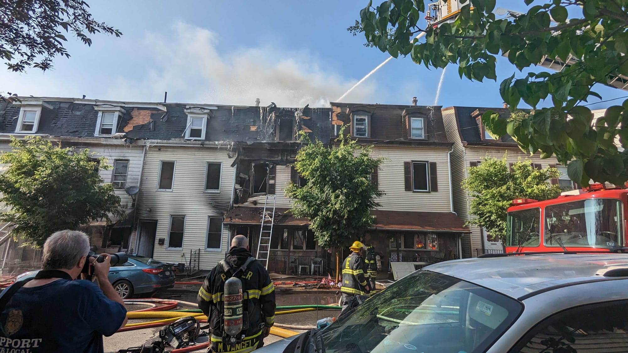 A firefighter looks back and assesses the situation.