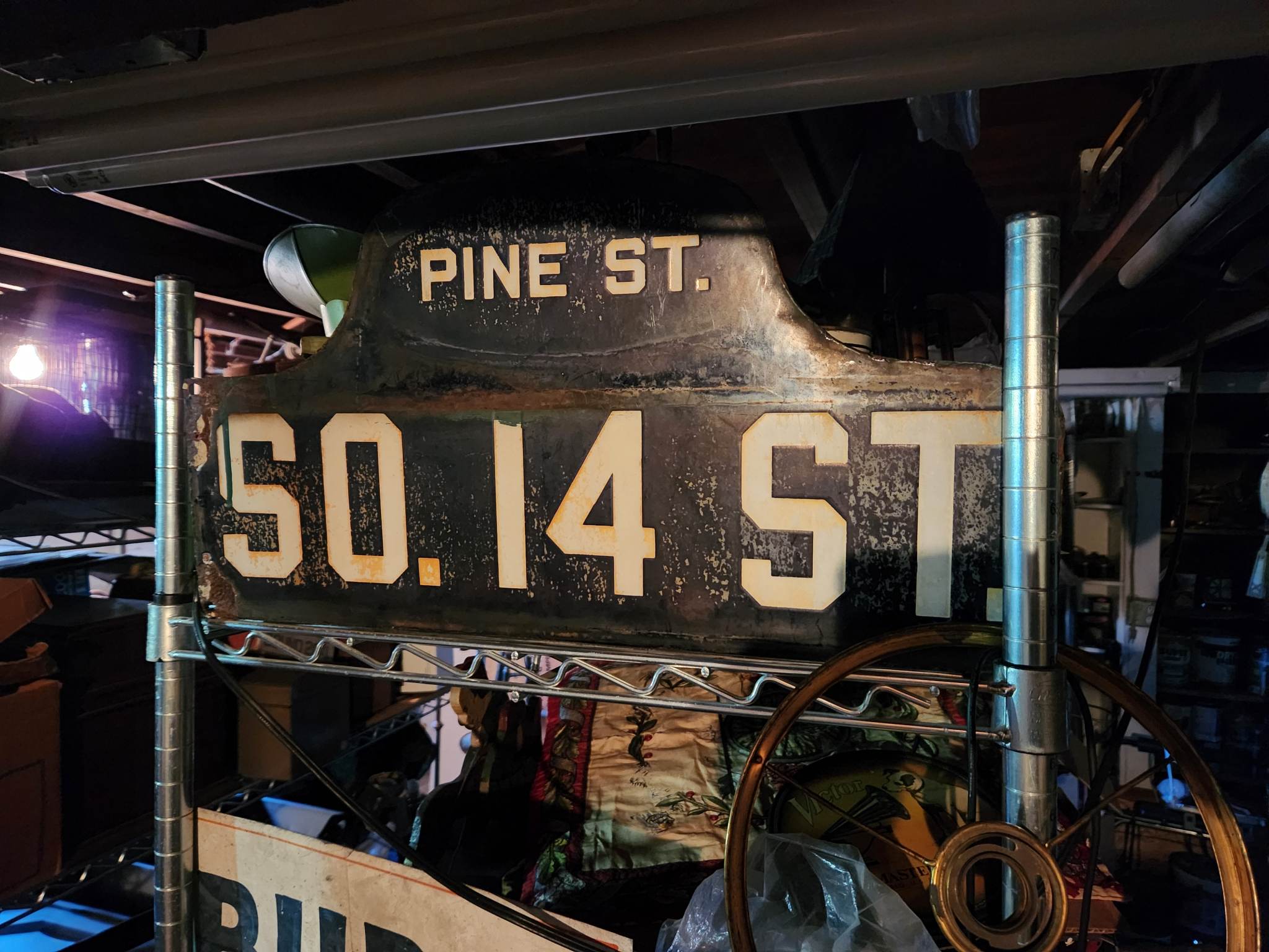 An old street sign from the intersection of Pine and S. 14th Streets in Easton.