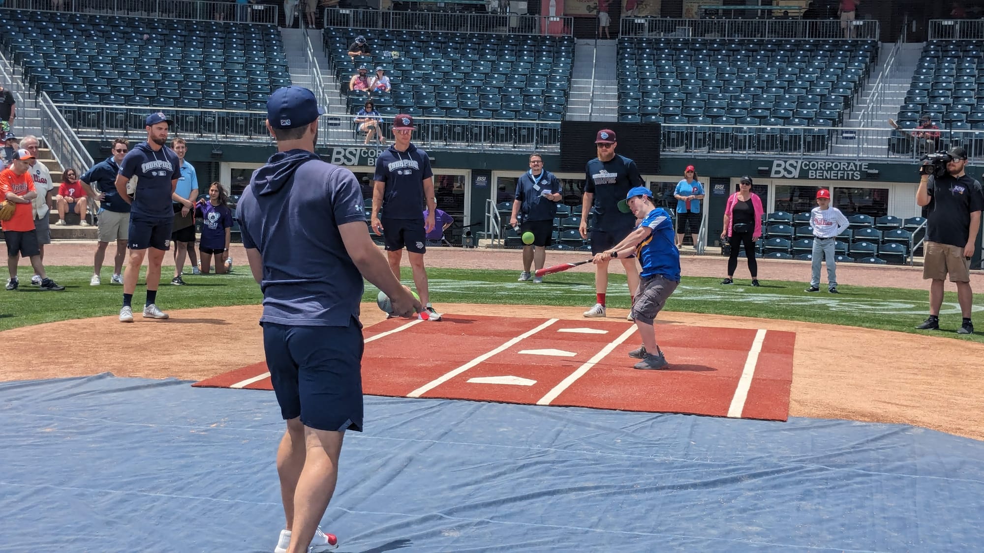 A player at bat during an exhibition game between Miracle League of the Lehigh Valley and Miracle League of Northampton Count
