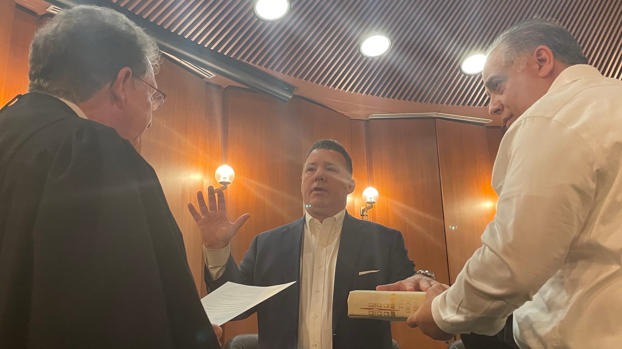 Bryan Callahan, Bethlehem City Council member from 2014-2021, is sworn in as a member of the newest council panel. Photo take