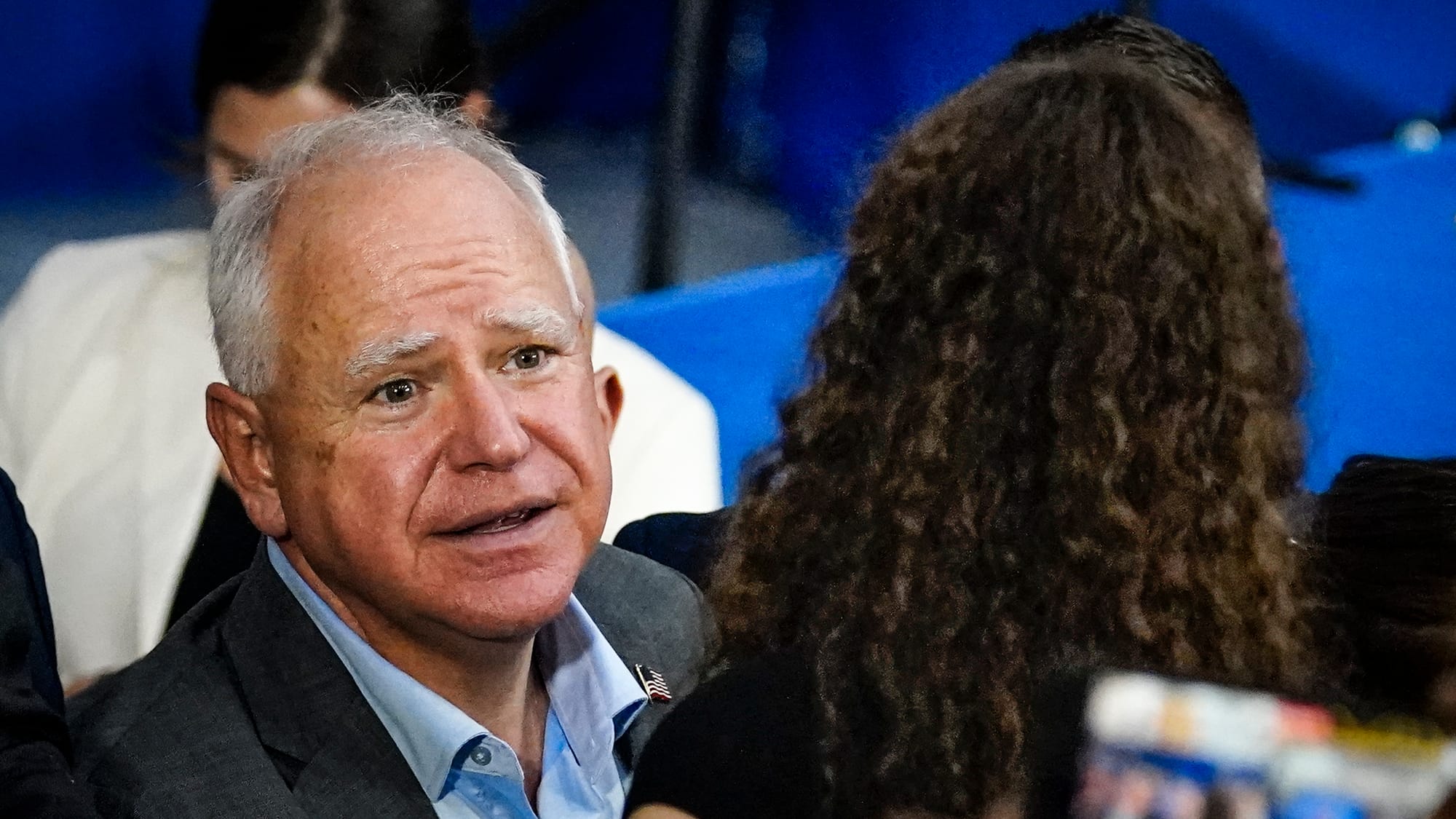 Minnesota Gov. Tim Walz campaigns at Freedom High School in Bethlehem, Pa. on Saturday, September 21, 2024. He is the vice pr