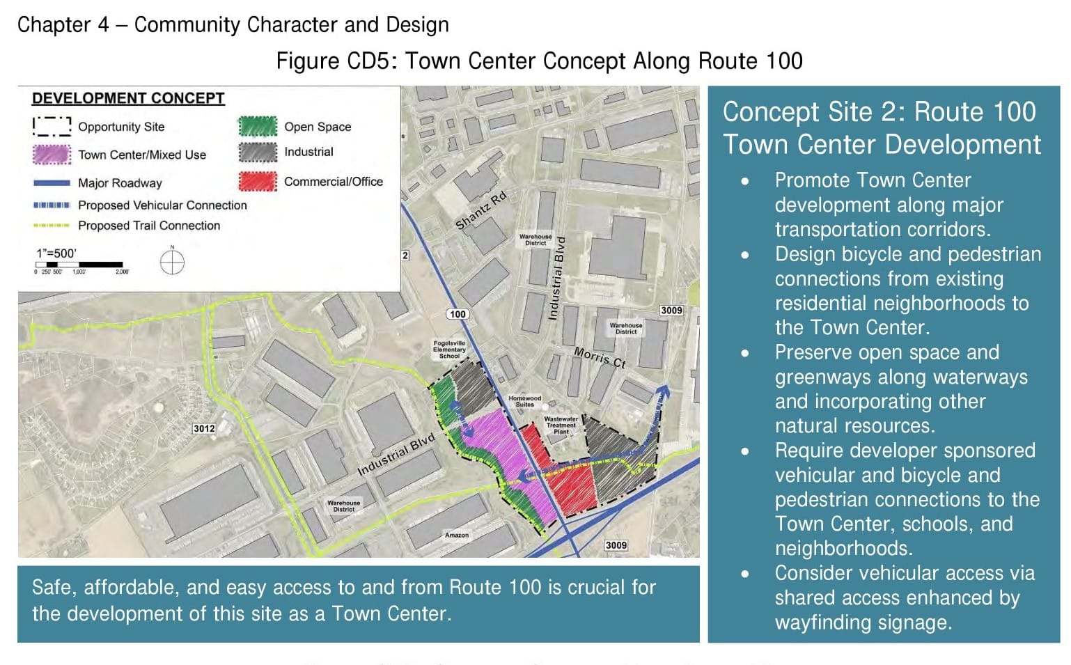 The map for the Route 100 Town Center Development, a concept plan in Upper Macungie's comprehensive plan.