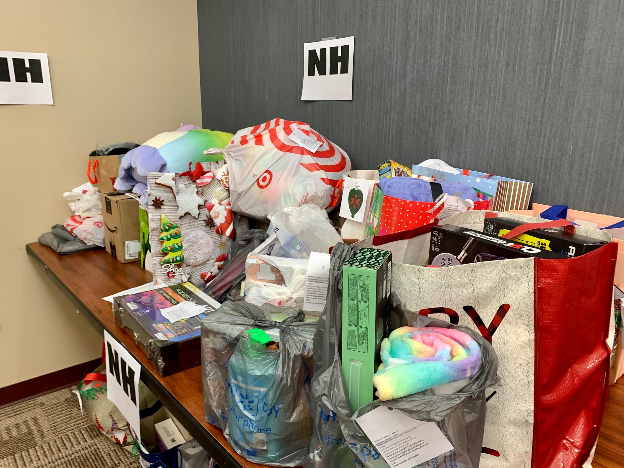 Gifts in bags ready to be delivered to the kids in KidsPeace residential homes.