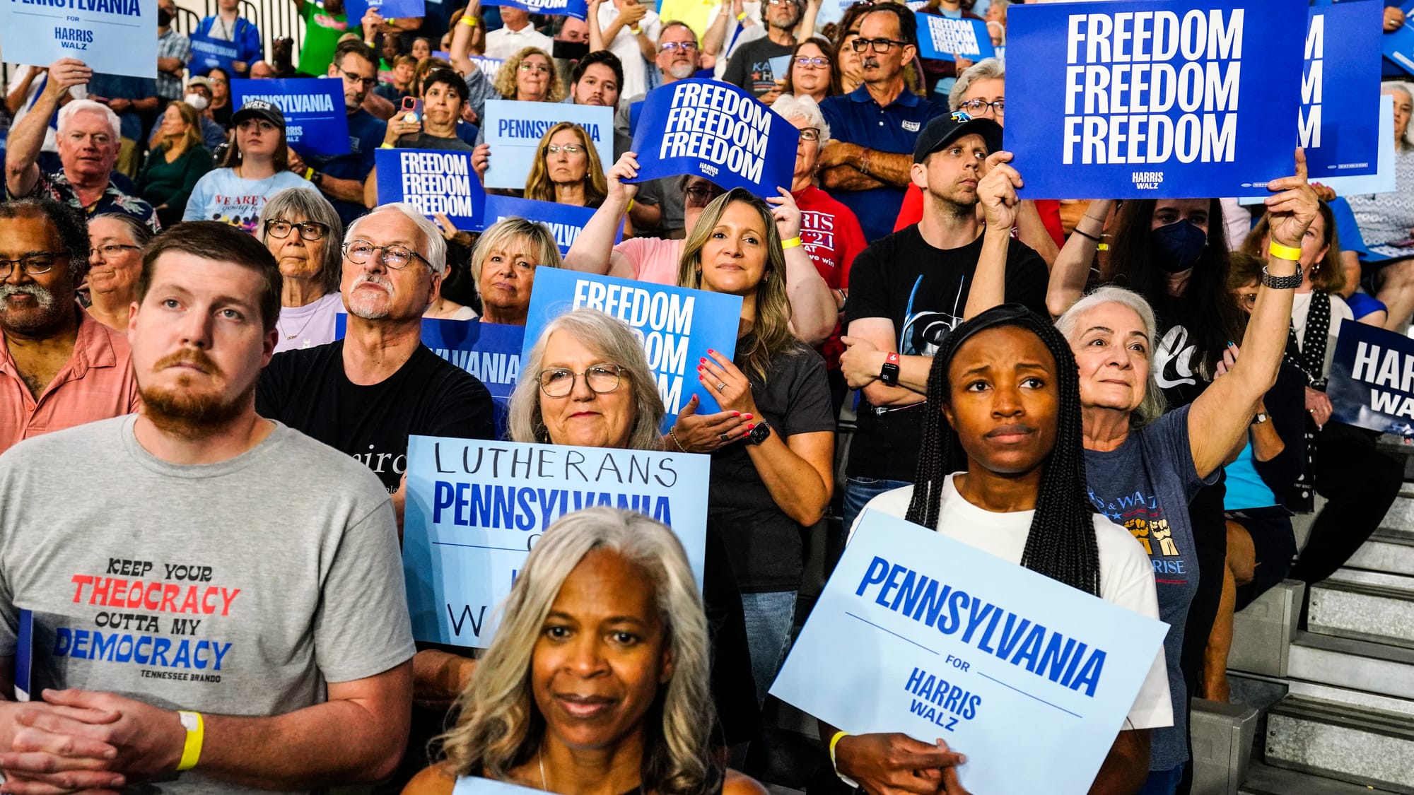 Minnesota Gov. Tim Walz campaigns at Freedom High School in Bethlehem, Pa. on Saturday, September 21, 2024. He is the vice pr