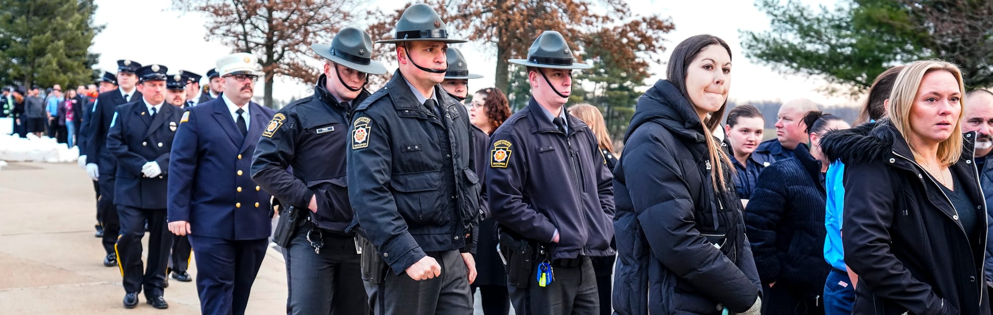 Mourners gather at Northwestern Lehigh Middle School in New Tripoli, Lehigh County, on Saturday, December 17, 2022, to pay tr