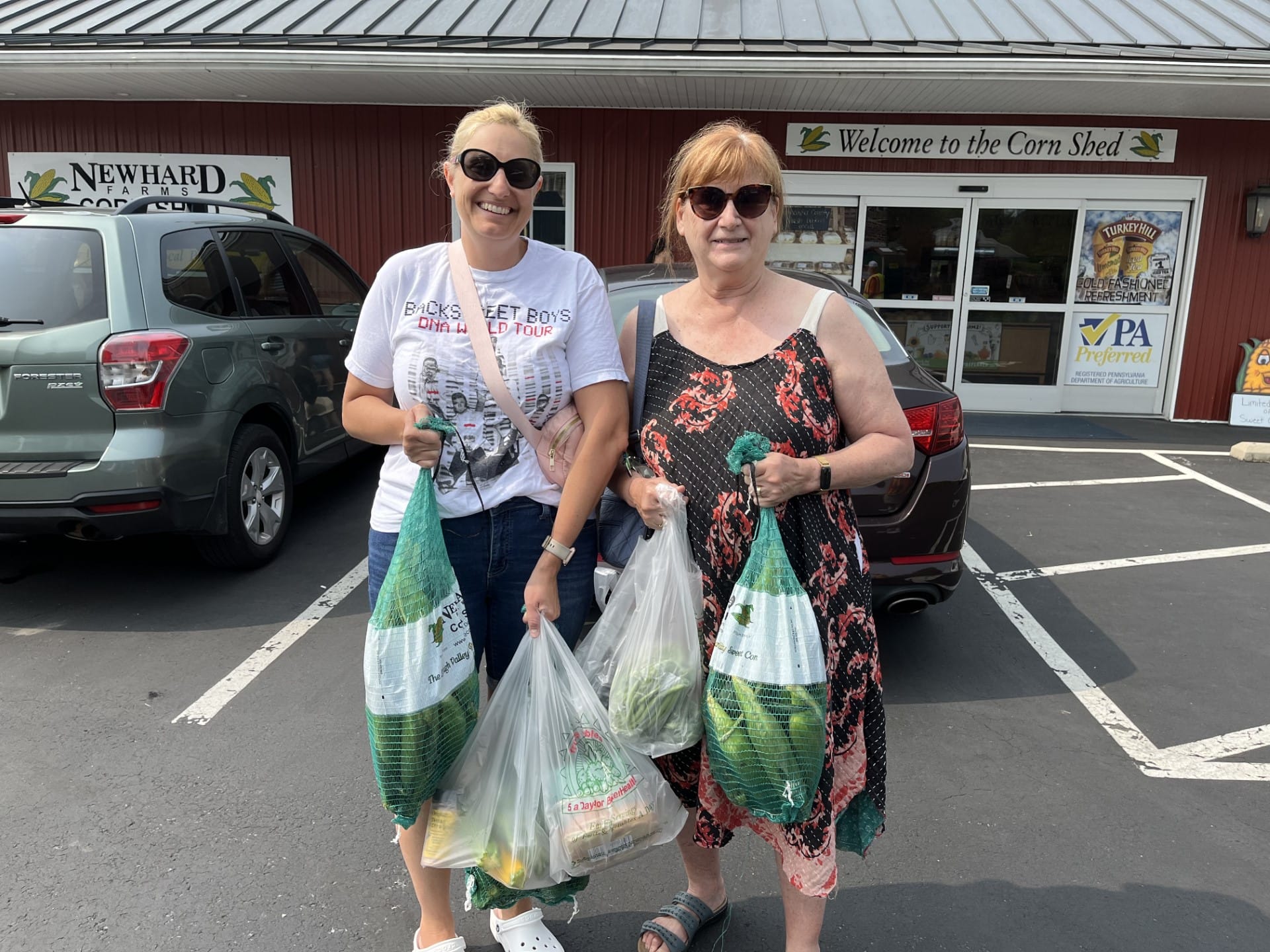 Valerie Heleva (l) of Schnecksville and Carole Rinkunas of Northampton at Newhard Farms in Whitehall Township for the first d