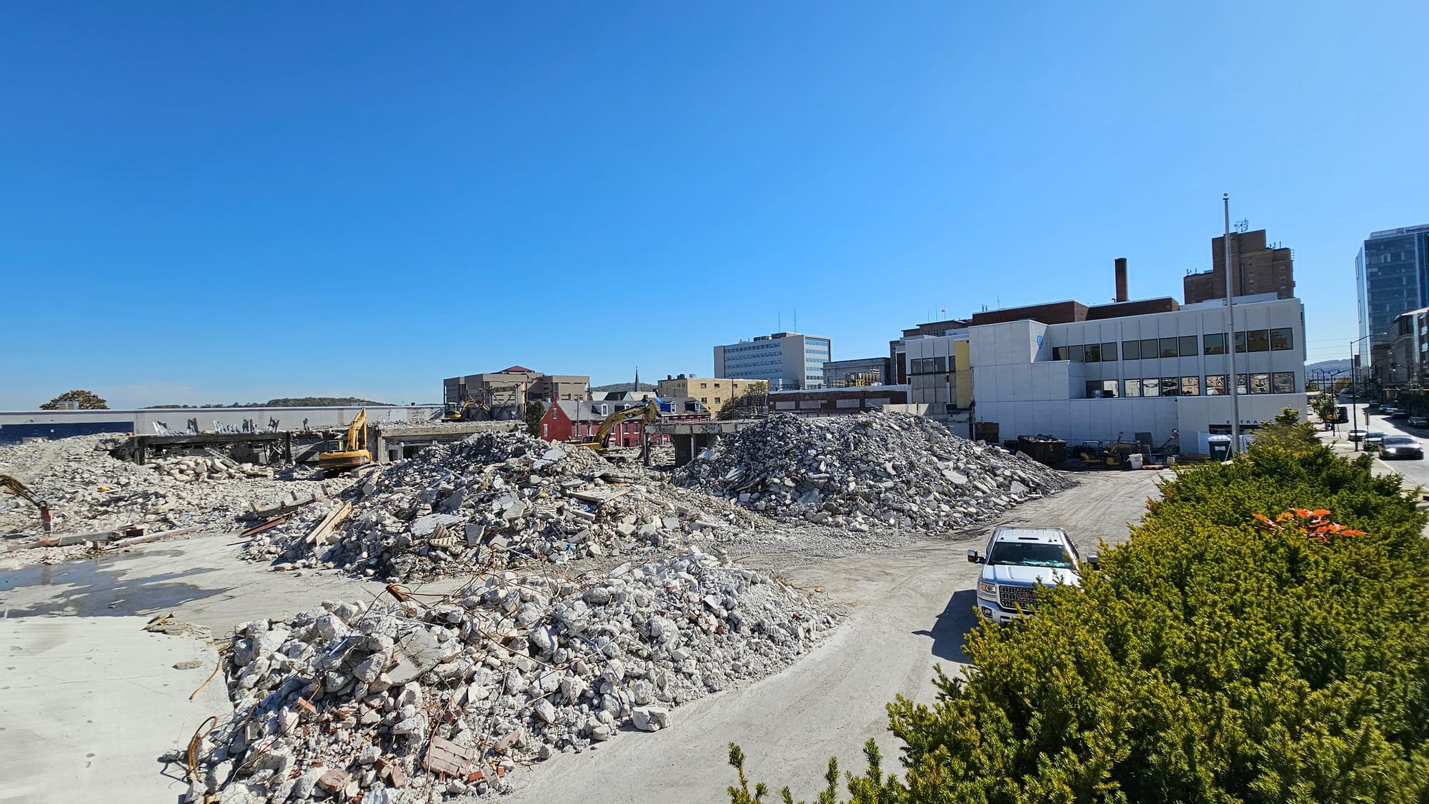 Only a few walls remained standing Tuesday, Oct. 24, amid large piles of rubble at the demolition site of The Morning Call's 
