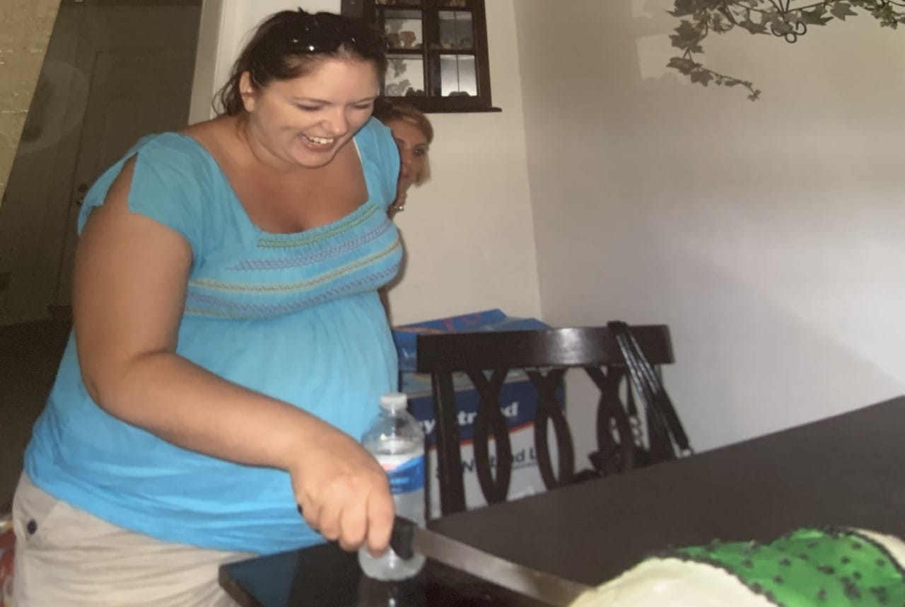Patty Scheirer pregnant with her first child with whom she developed preeclampsia.