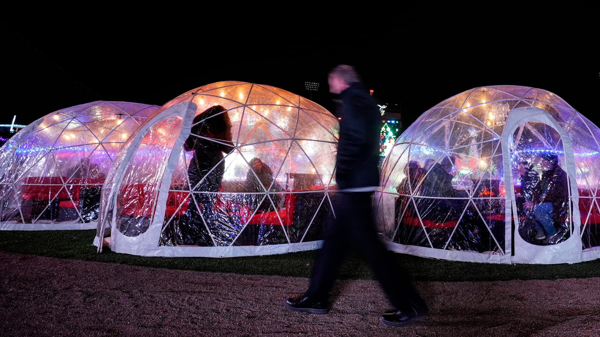 Plastic igloos cover home plate. The Lehigh Valley IronPigs are hosting Illumination, a display of brilliant lights throughou