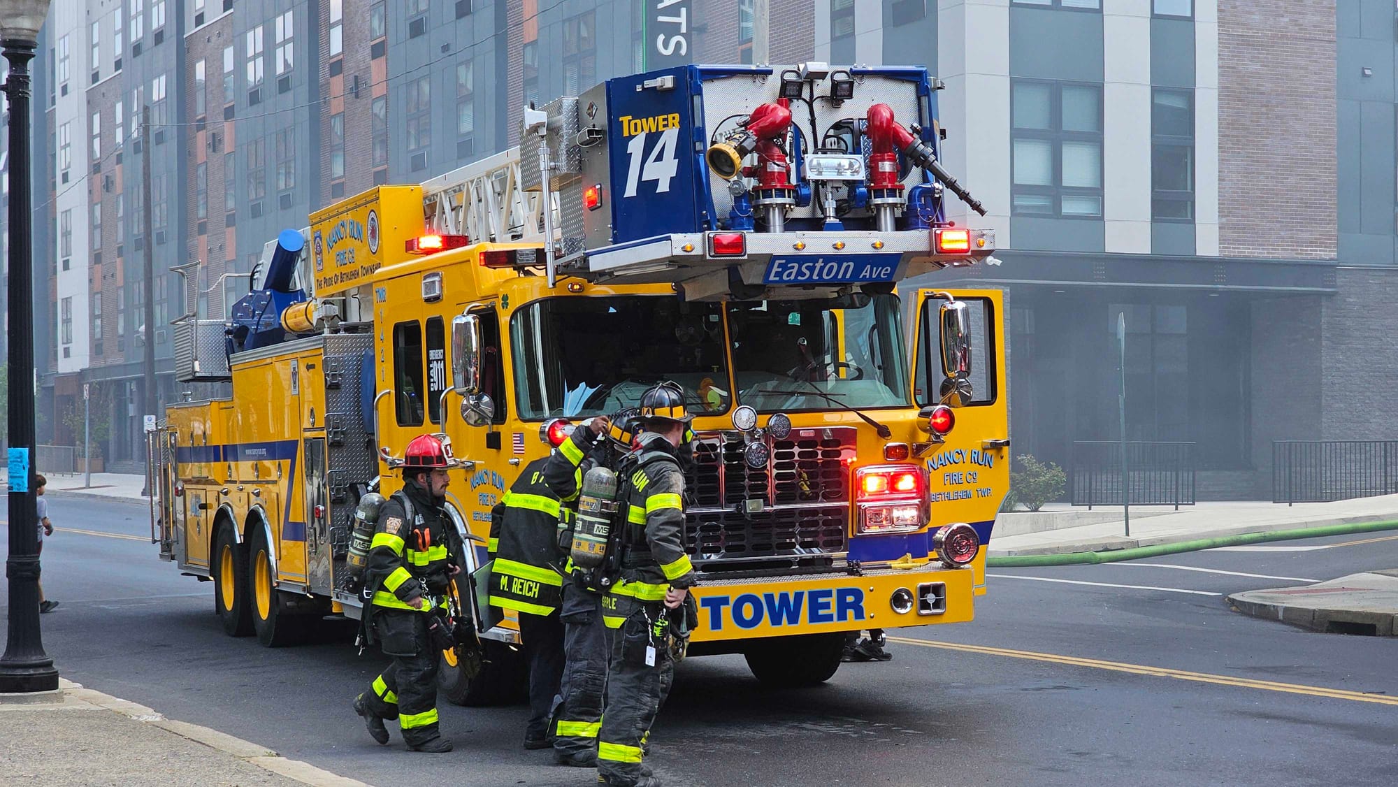 Nancy Run Fire Company assists on the scene of the fire at Five10 Flats in Bethlehem.