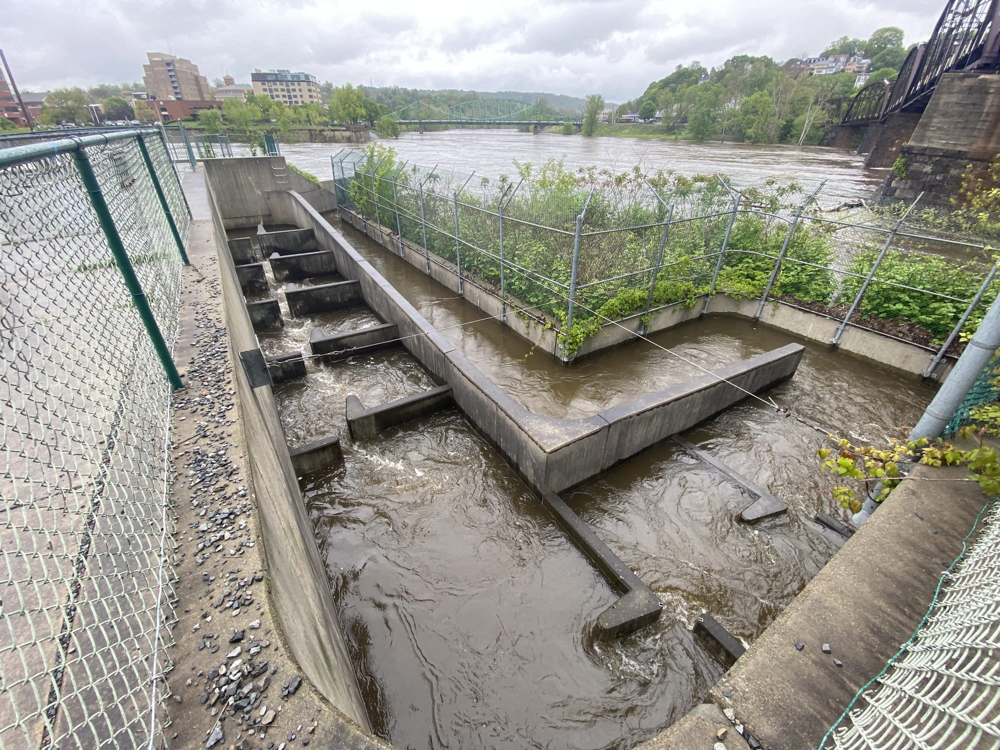 The shad ladder, connected to Easton Dam at Delaware Canal State Park, has fallen into disrepair.