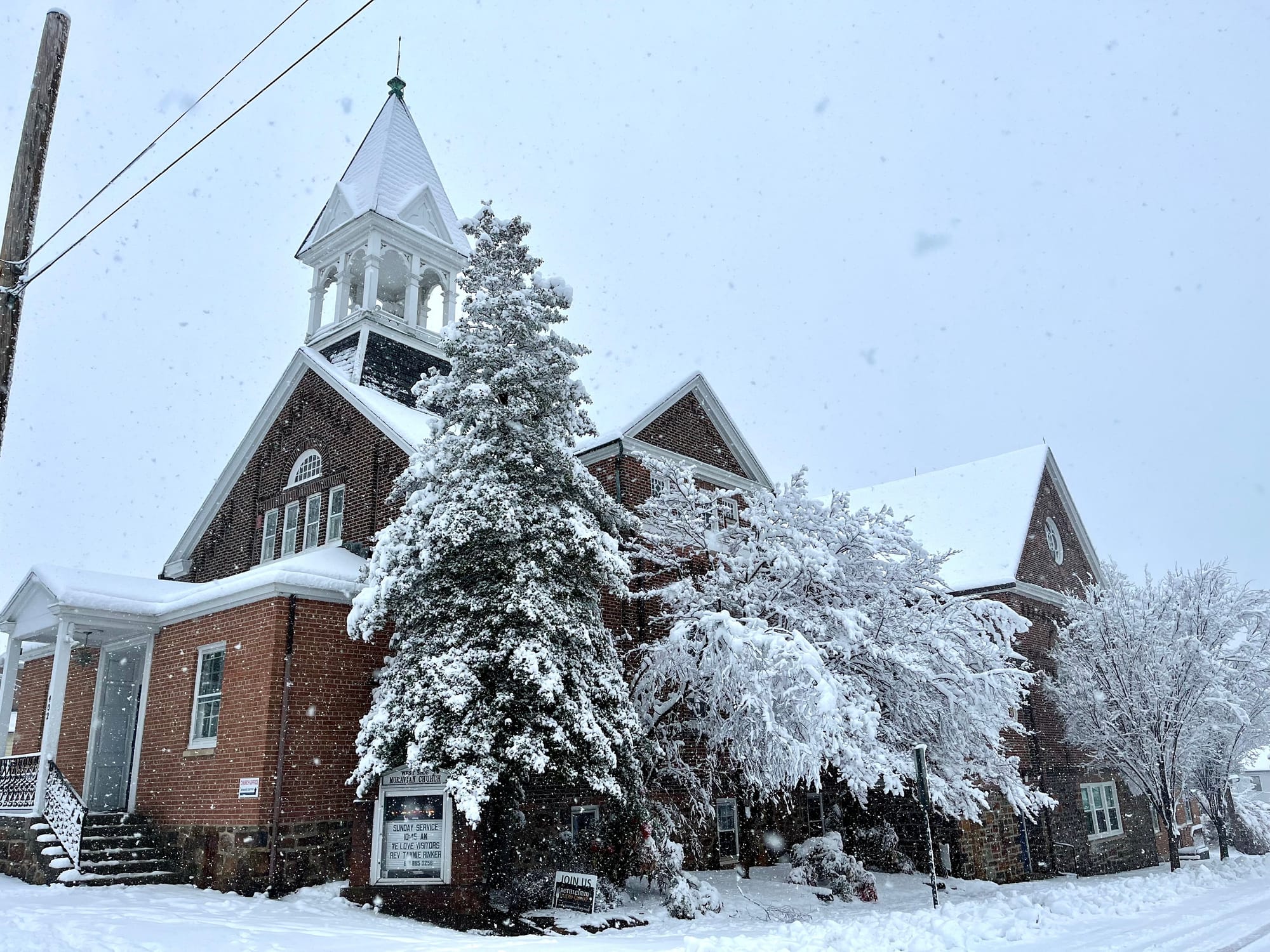 West Side Moravian Church in Bethlehem is blanketed in snow on Tuesday after a winter storm moved through the area.