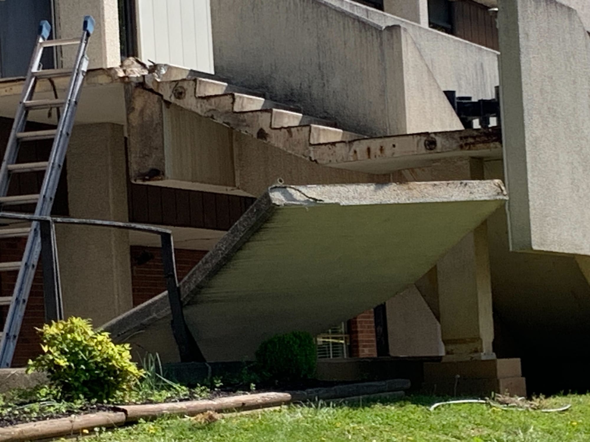 A close-up of the exterior wall that collapsed on a stairwell at William Penn Elementary School in Bethlehem.