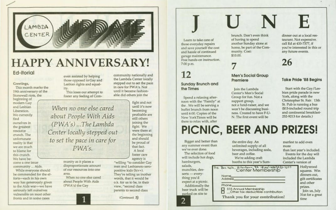 An excerpt of the June 1988 edition of Lambda Valley Monthly.